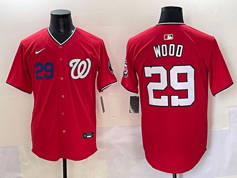 Men 2025 Washington Nationals 29 Wood Red Game Nike MLB Jersey style 3